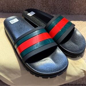 Gucci Black, Red, and Green Slide Sandals